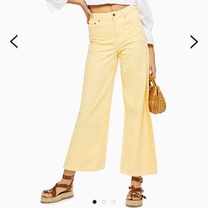 Topshop Yellow Wide-Leg Cropped Jeans